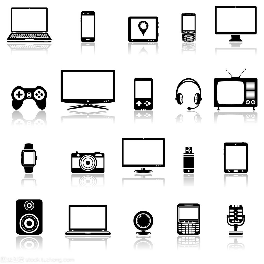 技術(shù)設(shè)備和多媒體小工具圖標用反射